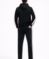 Erkek Şeritli Eşofman Takım Kapüşonlu Sweatshirt Boru Paça Alt, Oversize 3 iplik Pamuklu - Siyah