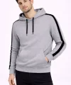 Erkek Şeritli Kapüşonlu Sweatshirt Oversize 3 Iplik Pamuklu - Gri