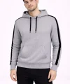 Erkek Şeritli Kapüşonlu Sweatshirt Oversize 3 iplik Pamuklu - Gri