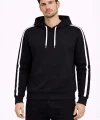 Erkek Şeritli Kapüşonlu Sweatshirt Oversize 3 iplik Pamuklu - Siyah