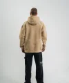 Erkek Şimşek Baskılı Kapşonlu Sweatshirt Üç İplik Pamuklu Kanguru Cepli Double Oversize Hoodie - Bej
