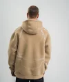 Erkek Şimşek Baskılı Kapşonlu Sweatshirt Üç İplik Pamuklu Kanguru Cepli Double Oversize Hoodie - Bej
