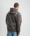 Erkek Şimşek Baskılı Kapşonlu Sweatshirt Üç İplik Pamuklu Kanguru Cepli Double Oversize Hoodie - Füme