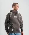 Erkek Şimşek Baskılı Kapşonlu Sweatshirt Üç İplik Pamuklu Kanguru Cepli Double Oversize Hoodie - Füme