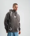 Erkek Şimşek Baskılı Kapşonlu Sweatshirt Üç İplik Pamuklu Kanguru Cepli Double Oversize Hoodie - Füme