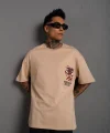 Erkek Sırt Baskılı A Kalite Oversize T-shirt - Bej
