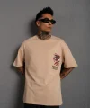 Erkek Sırt Baskılı A Kalite Oversize T-shirt - Bej
