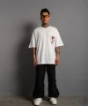 Erkek Sırt Baskılı A Kalite Oversize T-shirt - Beyaz
