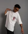 Erkek Sırt Baskılı A Kalite Oversize T-shirt - Beyaz
