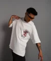 Erkek Sırt Baskılı A Kalite Oversize T-shirt - Beyaz