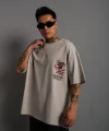Erkek Sırt Baskılı A Kalite Oversize T-shirt - Gri