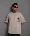 Erkek Sırt Baskılı A Kalite Oversize T-shirt - Gri