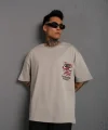 Erkek Sırt Baskılı A Kalite Oversize T-shirt - Gri