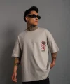 Erkek Sırt Baskılı A Kalite Oversize T-shirt - Gri