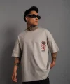 Erkek Sırt Baskılı A Kalite Oversize T-shirt - Gri