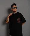 Erkek Sırt Baskılı A Kalite Oversize T-shirt - Siyah
