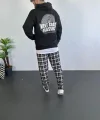 Erkek Sırt Baskılı Kapüşonlu Üç İplik Oversize Sweatshirt - Siyah