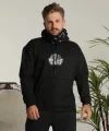 Erkek Sırt Baskılı Kapüşonlu Üç İplik Oversize Sweatshirt - Siyah