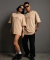 Erkek Sırt Baskılı Oversize T-shirt - Bej