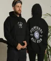 Erkek Sırt Baskılı Oversize Üç İplik Kapüşonlu Hoodie Sweatshirt - Siyah