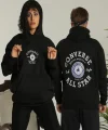 Erkek Sırt Baskılı Oversize Üç İplik Kapüşonlu Hoodie Sweatshirt - Siyah