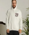Erkek Sırt Baskılı Oversize Üç İplik Kapüşonlu Sweatshirt - Beyaz