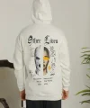 Erkek Kapşonlu Sweatshirt – Oversize Üç İplik Şardonlu Hoodie, “Other Lives” Ön & Arka Baskılı, Kanguru Cepli, Kışlık Rahat Günlük Stil - Beyaz