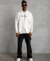 Erkek Kapşonlu Sweatshirt – Oversize Üç İplik Şardonlu Hoodie, “Other Lives” Ön & Arka Baskılı, Kanguru Cepli, Kışlık Rahat Günlük Stil - Beyaz