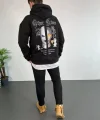 Erkek Kapşonlu Sweatshirt – Oversize Üç İplik Şardonlu Hoodie, “Other Lives” Ön & Arka Baskılı, Kanguru Cepli, Kışlık Rahat Günlük Stil - Siyah