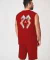 Erkek Sırt Baskılı Sıfır Kol İkili Şort Takım - Kırmızı