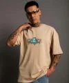 Erkek Sırt Baskılı T-shirt - Bej