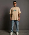 Erkek Sırt Baskılı T-shirt - Bej