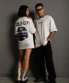 Erkek Oversize Baskılı Tişört – Golf GTI Retro Araba Desenli, Ön & Arka Dijital Baskı, Sokak Modası Stil - Beyaz