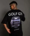 Erkek Oversize Baskılı Tişört – Golf GTI Retro Araba Desenli, Ön & Arka Dijital Baskı, Sokak Modası Stil - Siyah
