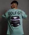 Erkek Oversize Baskılı Tişört – Golf GTI Retro Araba Desenli, Ön & Arka Dijital Baskı, Sokak Modası Stil - Mint Yeşili