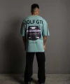 Erkek Oversize Baskılı Tişört – Golf GTI Retro Araba Desenli, Ön & Arka Dijital Baskı, Sokak Modası Stil - Mint Yeşili
