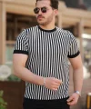 Erkek Siyah Beyaz örme Pamuklu Kumaş Kısa Kollu T-shirt