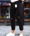 Erkek Siyah Dizi Yırtık Boyfriend Jean