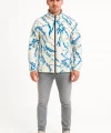 Erkek Tam Fermuarlı Desenli Polar Sweat  Lightning Desen Yakalı, Uzun Kollu, Oversize Rahat Kalıp - Beyaz