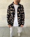 Erkek Tam Fermuarlı Desenli Polar Sweat – Siyah Multicolor Figür Desen Yakalı, Uzun Kollu, Oversize Rahat Kalıp- Siyah