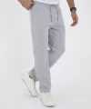 Erkek Üç İplik Basic Eşofman Boru Paça İpli Pantolon - Gri