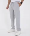 Erkek Üç İplik Basic Eşofman Boru Paça İpli Pantolon - Gri