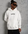 Erkek Üç İplik Baskılı Kapüşonlu Sweat - Beyaz