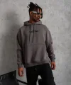 Erkek Üç İplik Baskılı Kapüşonlu Sweat - Gri