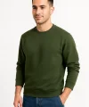 Erkek Üç İplik Düz Bisiklet Yaka SweatShirt - Haki
