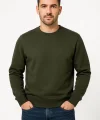 Erkek Üç İplik Düz Bisiklet Yaka SweatShirt - Haki