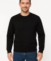 Erkek Üç İplik Düz Bisiklet Yaka SweatShirt - Siyah