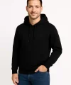 Erkek Üç İplik Kapüşonlu Kanguru Cepli SweatShirt hoodie - Siyah