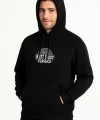 Erkek Kapşonlu Sweatshirt – Oversize Üç İplik Şardonlu Hoodie, “West Coast Classics” Ön & Arka Baskılı, Kanguru Cepli Kışlık Günlük Stil - Siyah