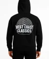 Erkek Kapşonlu Sweatshirt – Oversize Üç İplik Şardonlu Hoodie, “West Coast Classics” Ön & Arka Baskılı, Kanguru Cepli Kışlık Günlük Stil - Siyah